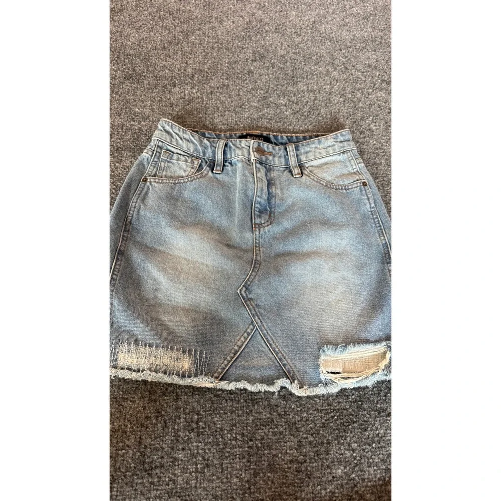 Buffalo David Bitton Ivy High Rise Denim Mini Skirt Light Wash Blue W24